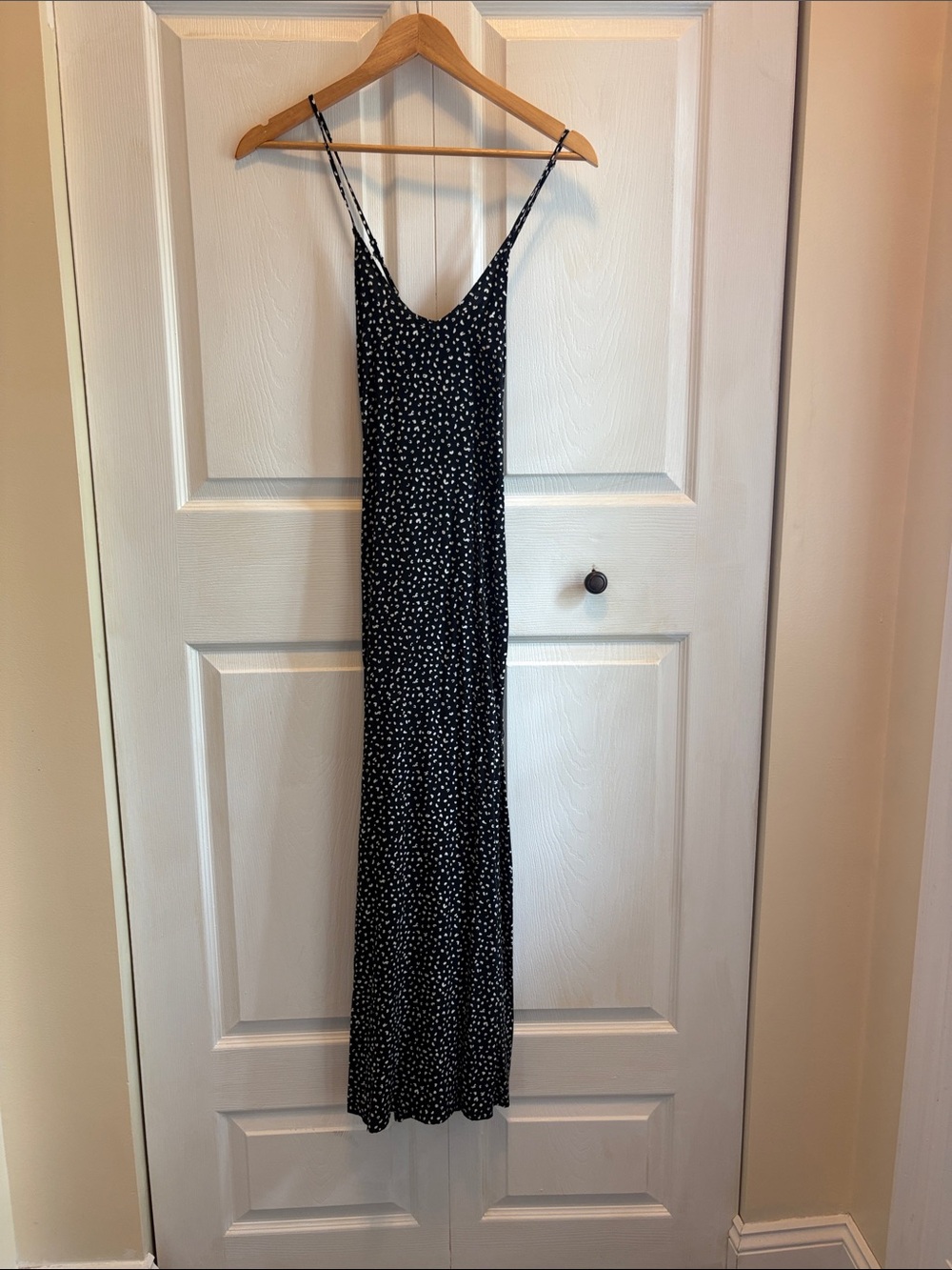 Old Navy Black Maxi Dress with White Micro Dot Print